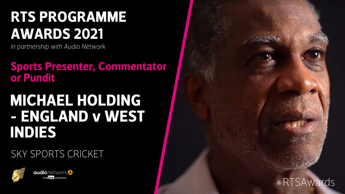 RTS_media's tweet image. The Sports Presenter, Commentator or Pundit award goes to @SkySports’ England v West Indies commentator Michael Holding, who “captured the mood of the event perfectly, bringing a personal perspective to bear on a moment of huge significance” – congratulations! #RTSAwards