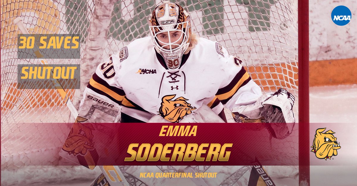 Emma Soderberg's shutout last night for <a href="/UMDWHockey/">UMD Women's Hockey</a> is the first time a Bulldog goalie has posted a shutout in an NCAA Quarterfinal game.  It's just the second UMD shutout in any NCAA Tournament play -- fellow Swede Kim Martin had the other one in the 2008 title tilt.