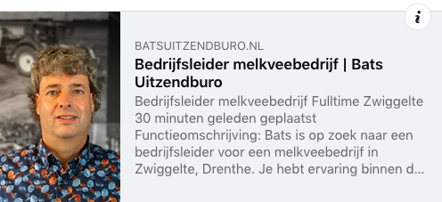 ❗ Met spoed gezocht❗
Bats zoekt op korte termijn een bedrijfsleider voor een melkveebedrijf in Zwiggelte. Bij deze mooie job is een bedrijfswoning op het terrein beschikbaar. Bel ons voor meer informatie of bekijk onze vacature: batsuitzendburo.nl/vacature/bedri…
