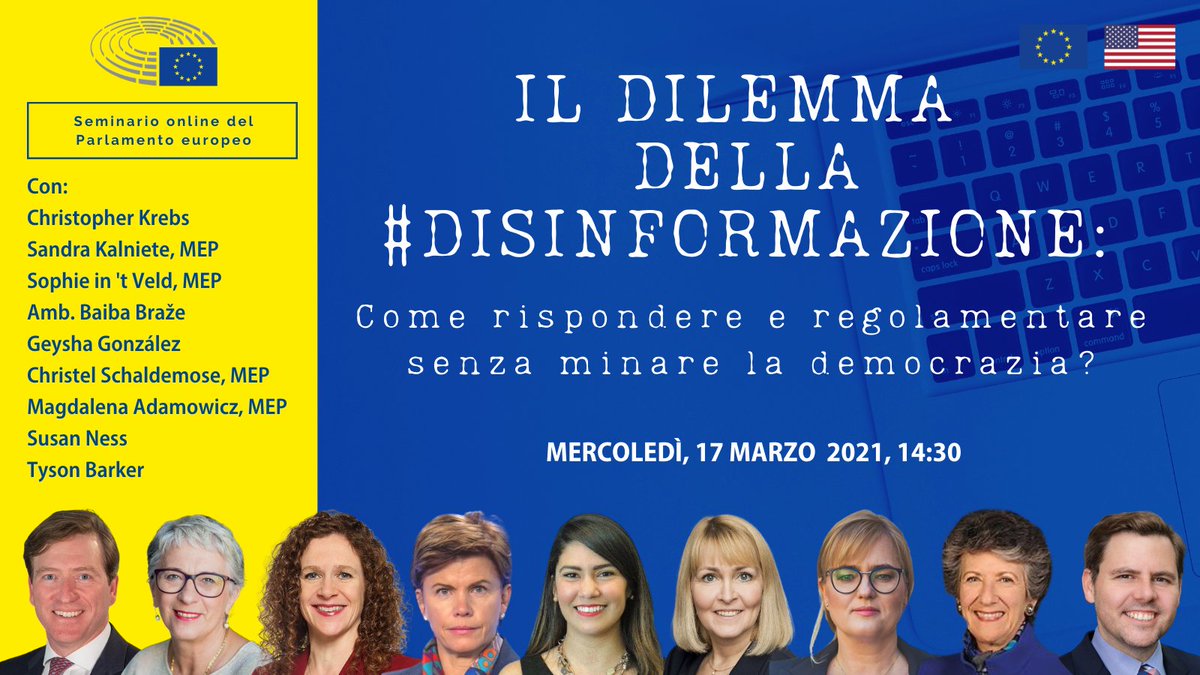Domani alle 14:30 segui in diretta il seminario online del Parlamento europeo su disinformazione, figure coinvolte e modi per combatterla efficacemente.

Scopri il programma (EN) ➡️ eptwitter.eu/qxsG