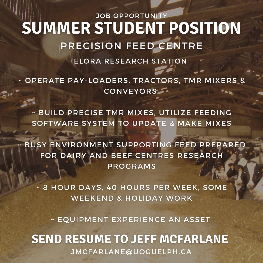 OACAggies's tweet photo. Check out this great student job opportunity with the Precision Feed Centre at the Elora Research Station! https://t.co/f6CIMIRZ6E