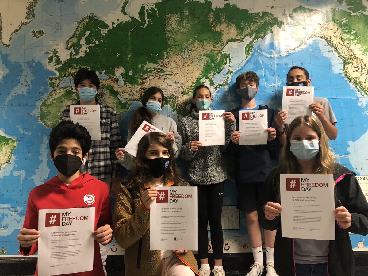 HermineMorrell's tweet image. 7th grade students pledge to take action to end modern slavery #MyFreedomDay #AISlearn