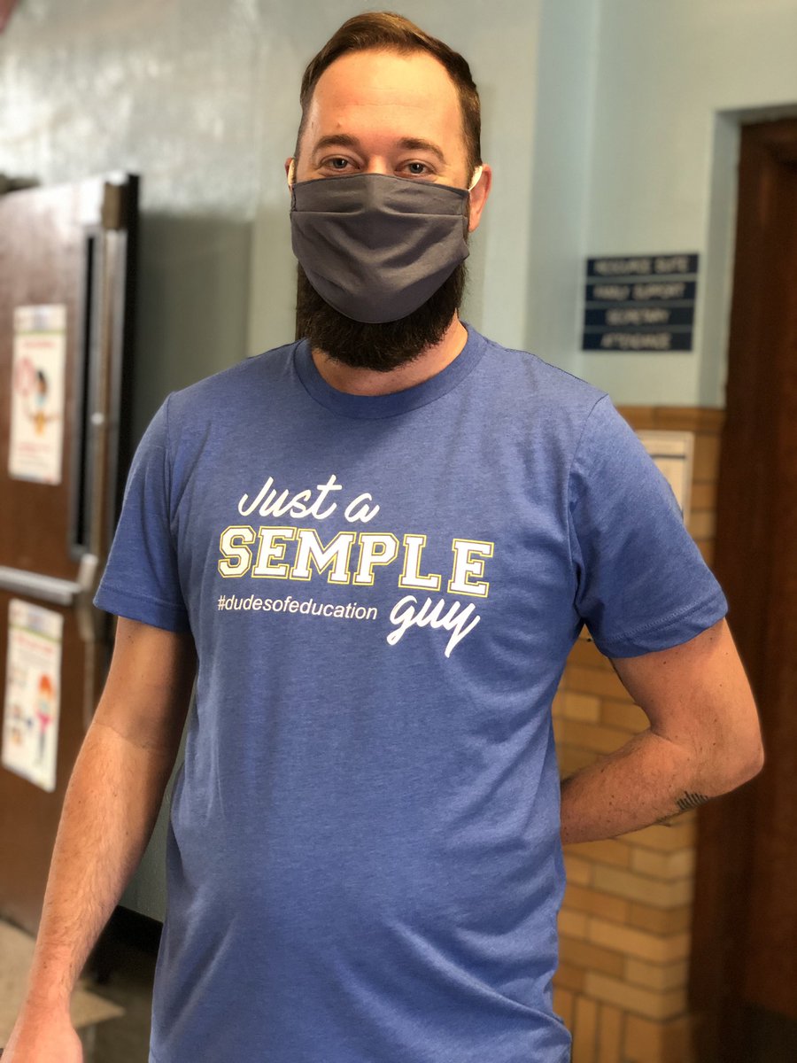 JCPSKY's tweet photo. 👕 SEMPLE FASHION STAR ⭐️ | Scott Dehart teaches first grade at @SempleStars. He’s on an all-female team and not a huge fan of the “girly” school shirts. So, his wife decided to problem solve, &amp; the result is just “SEMPLEY” spectacular! 😂 #WeAreJCPS #JCPSReturn https://t.co/eH0PHldzSd
