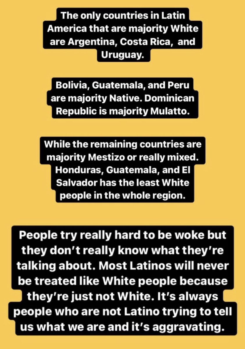 "Latinos are white" Yes we know the difference between ethnicity and race! That doesn& #39;t give you a reason to excuse your racism by calling us white! Read this! Something i talked about on my instagram (input from other latinos/mexicans)