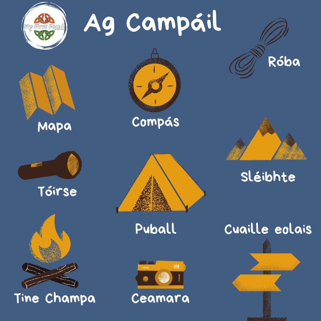 MFocail's tweet photo. Ag campáil - Camping 
#Ireland #Gaeilge #seachtainnagaeilge #asgaeilge #focal https://t.co/MUALWraFmA