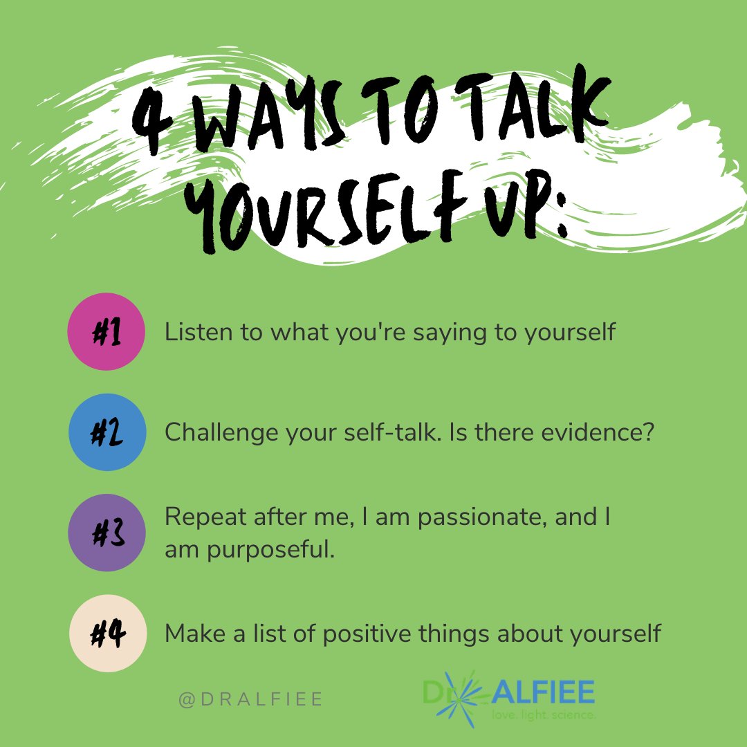 Did you know that there are 3 different types of self talk? Positive, Negative and Instructional? Here are four ways to talk yourself up! 

#mentalhealth
#mentalhealthwarrior
#emotionalwellness
#personalgrowth
#workingwomen
#selflovejourney
#growthmindset
#healingmantras