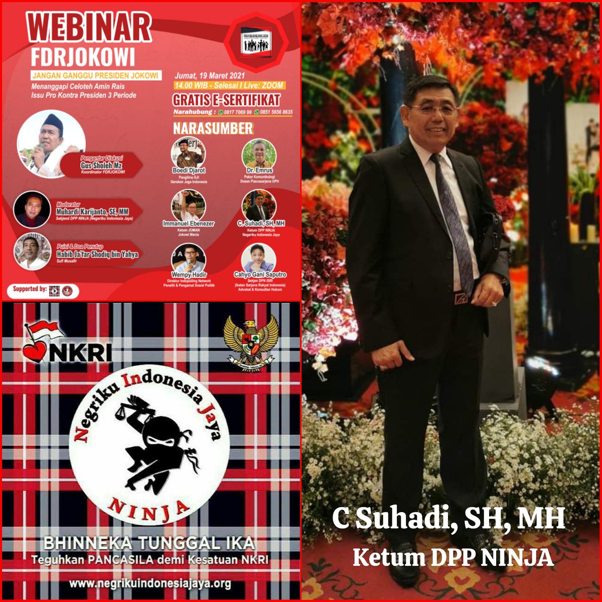 AgusSho62811788's tweet photo. 💌WEBINAR "JANGAN GANGGU PRESIDEN JOKOWI"
Sub Tema:
"Menanggapi Celoteh Amin Rais Issu Pro Kontra Presiden 3 Periode".
🗒️ : Jumat, 19 Maret 2021
⌚ : 14.00 WIB
🖥️ : Virtual Zoom
#FDRJ_Edisi10
#ForumDiskusiRelawanJokowi
#NINJA
#NegerikuIndonesiaJaya
#SAJOJO
#SahabatJoeangJokowi https://t.co/l4zj4m3Xuf