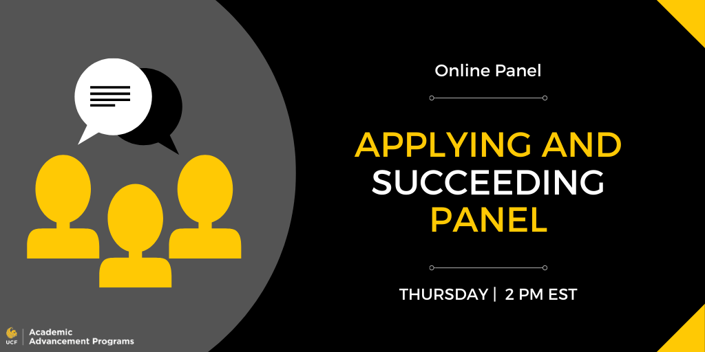 aapatucf's tweet photo. Ever wondered how students manage to successfully apply to and thrive in graduate school? Get tips and advice in our upcoming graduate student panel. Previous AAP Scholars will share their experiences just for you! RSVP here: https://t.co/udkOtUMM4d #aap #ucf #ucfgradprep https://t.co/stetdWs3F5