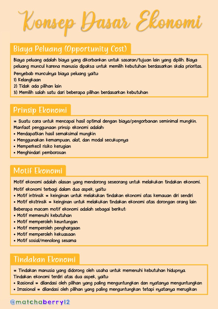 matchaberry12's tweet image. –– Catatan Ekonomi ––

☾ Konsep Dasar Ekonomi ☽