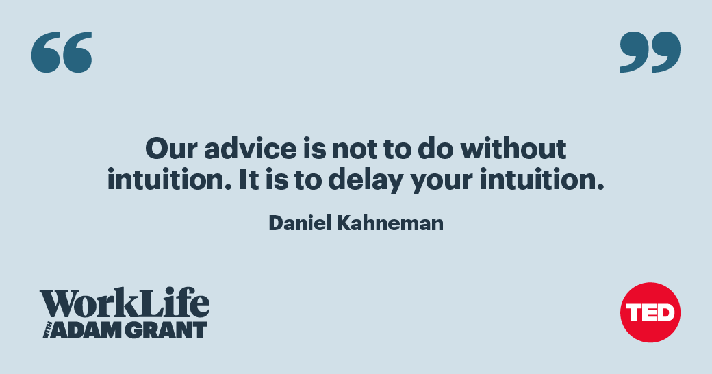 AdamMGrant's tweet photo. At the start of a decision, intuition is unreliable. The patterns you've detected in the past might not apply to the present.

After you've weighed the decision, intuition becomes useful. It adds valuable information that your analysis might have missed.

https://t.co/GLDvTsDGOm https://t.co/7X5h4yzsvj