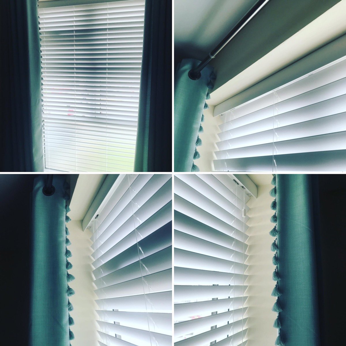 Window reveals plastered and painted, curtain pole and blinds fitted. This was a non standard size window so had to be made to order. #plastering #painting #blinds #handyman #localbusiness  #Birmingham #Solihull