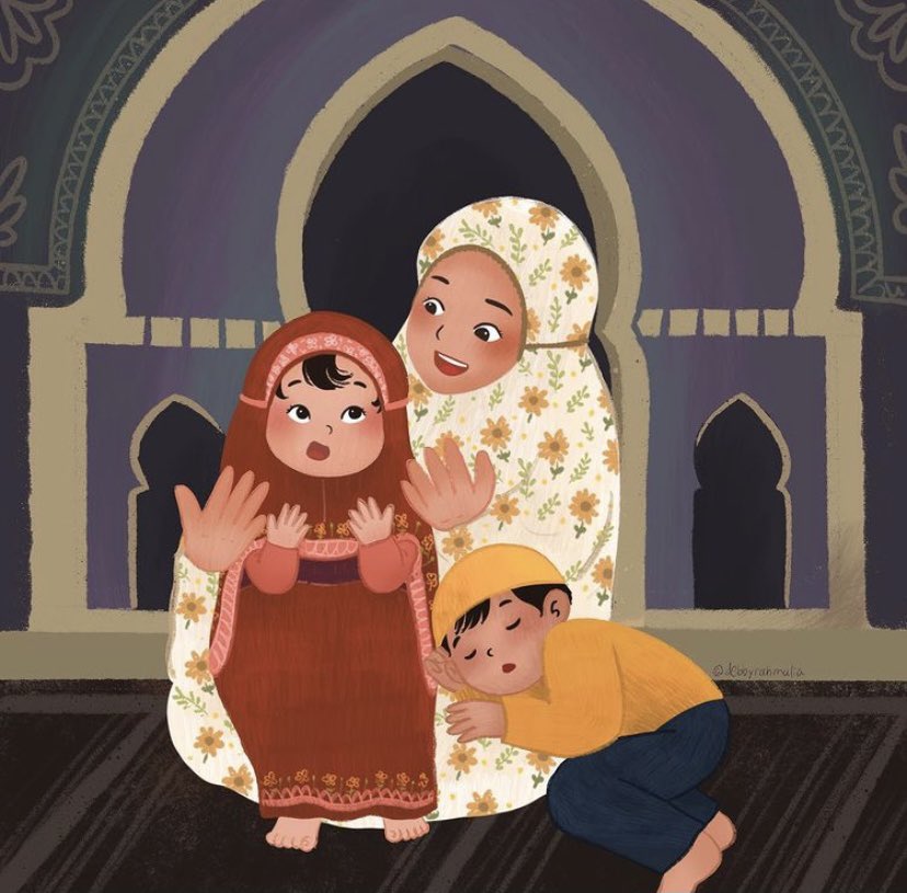 Lets teach our children to make dua and try their best to achieve what they ask for.
Another thing that I miss during Ramadhan in Masjid; I love seeing mother teaching their children to make dua to Allah. #kidlit #kidlitart #childrenbookillustration #ramadan #muslimillustrator