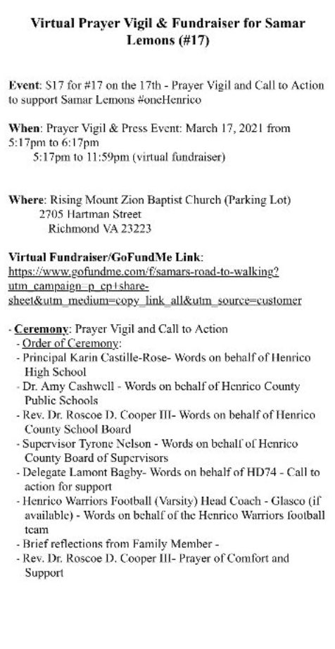 Please continue to support Samar’s Road to Walking.  3/17 there will be a virtual prayer and fundraiser for Samar and his family.  Any support will help whether thoughts and prayers or a donation if possible.