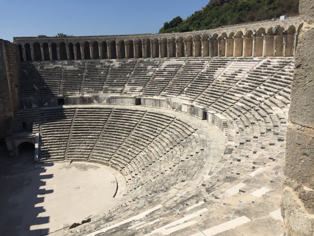 4. The theatre of Aspendos is one of the best preserved in antiquity and represents an advance in theatre design. While the Greek theatre blended the theatre with the countryside, the Roman Aspendos theatre is cut off from the outside world and in its own self-contained space.