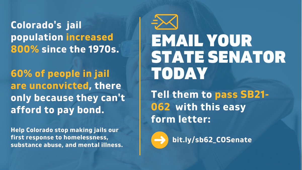 BONH_Coalition's tweet photo. 📣ALL COLORADO: CALL TO ACTION📣

Take one minute to tell your State Senator to pass 
⚡️SB21-062 ⚡️
— to protect the public, reduce jail populations, and keep families together.

➡️ Email them TODAY with this easy form letter:
       https://t.co/4yvBgOjvCB https://t.co/mh1GPWrPhu