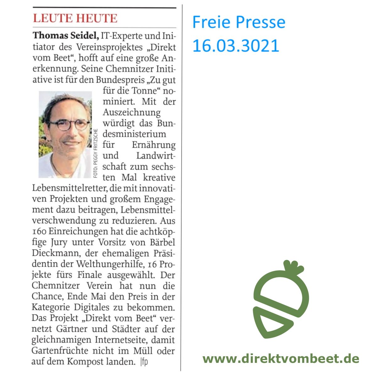Heute in der Freien Presse.
#direktvombeet #saatgut #saatguttausch #tauschboerse #tauschbörse #saatgutring #vegan #zugutfuerdietonne #bmel #garten #gartenliebe #kgv #kleingarten #kleingartenliebe #tomatenliebe #gemüse #obst #vegetarisch #zerowaste #verein  #kulturhauptstadt