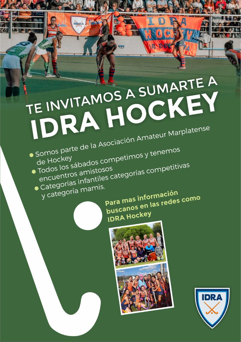 ➕Sumate a #IDRAHockey🏑Buscá más info en @idrahockey💻