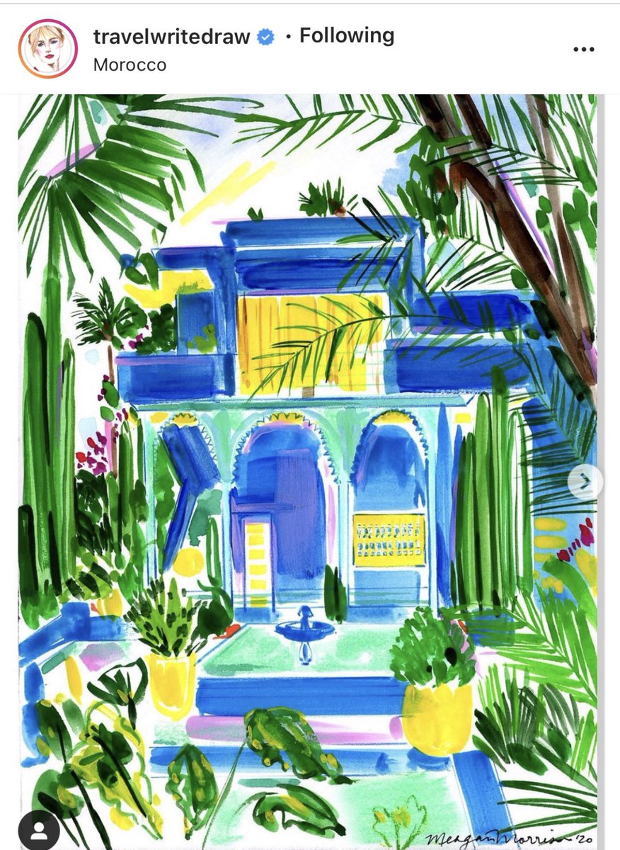 8. Meagan MorrisonI recognize her bright colors, long brush strokes, sketch-like playfulness, and travel-inspired scenes whenever I see her drawings in magazines or floating around the Internet. Meagan does a good job of matching her personal fashion to her paintings too.