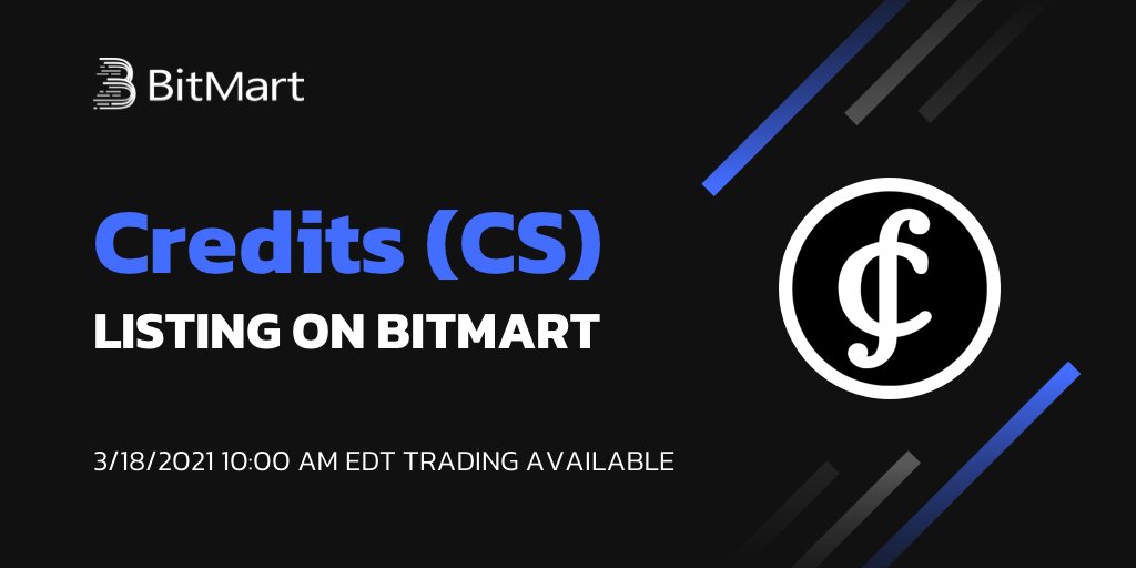 BitMartExchange's tweet image. 🎉BitMart will list @creditscom ($ CS) on March 18.
💎Deposit open @10 AM EDT, Mar 17
💎CS/USDT and CS/BTC pairs will be tradable @10 AM EDT, Mar 18
👉Details: support.bmx.fund/hc/en-us/artic…