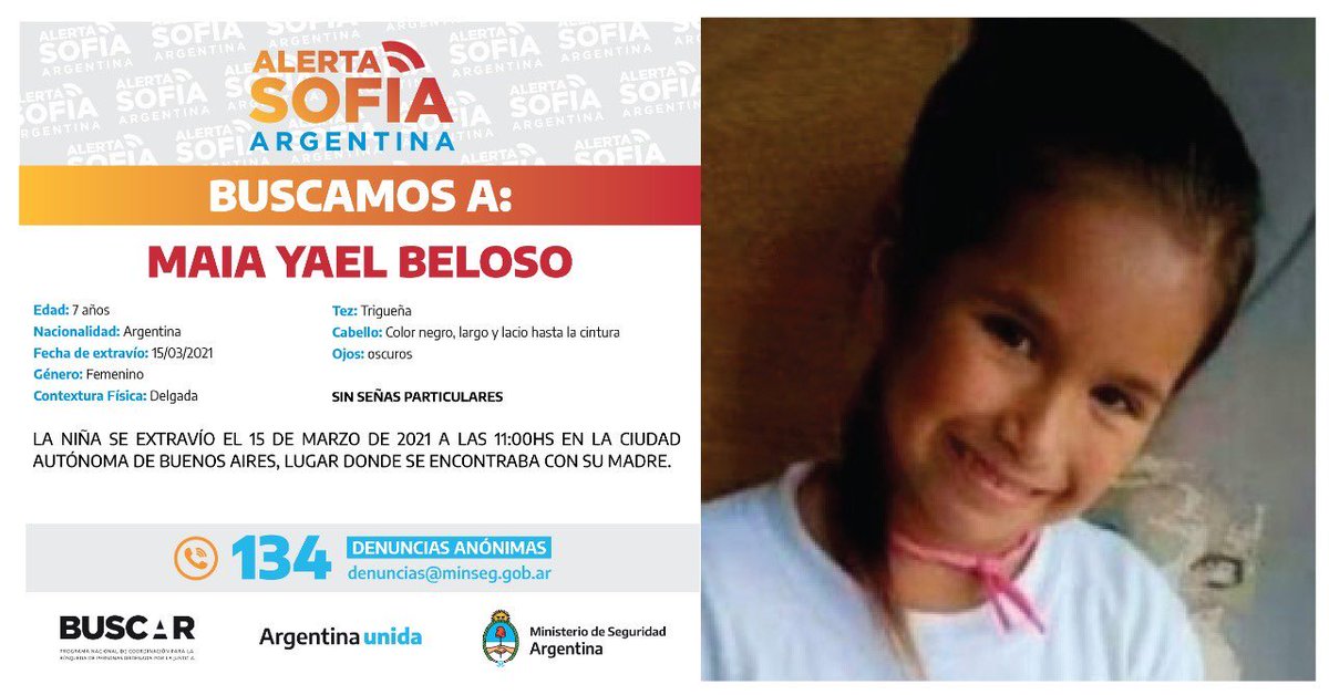 RiverPlate's tweet image. Maia tiene siete años, se extravió ayer en Buenos Aires y la estamos buscando.

@RedSolidariaok 
#BuscamosAMaia