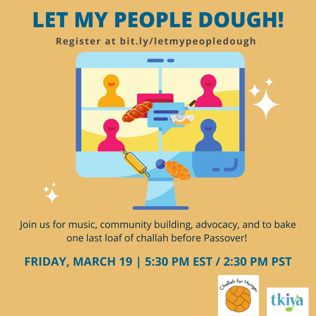 PJOurWay's tweet image. Our friends @TkiyaMusic are co-hosting a virtual challah bake! If you want to get in one final pre-Passover challah, this is a great way to do it. Register for free: buff.ly/2QerEgJ