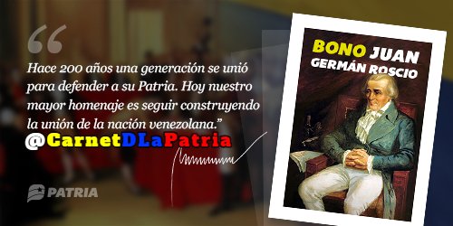 Continua la Entrega del Bono Juan Germán Roscio enviado por nuestro Pdte. @NicolasMaduro través del Sistema @CarnetDLaPatria. La entrega tendrá lugar entre los días 12 al 20 de marzo de 2021. Carnet de la patria #SabemosComoHacerlo