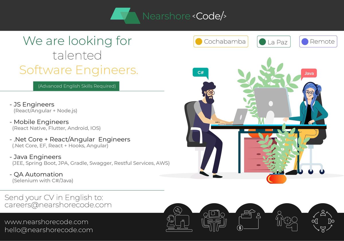 nearshorecode's tweet image. We are looking for talented Software Engineers👨💻🇧🇴
Join Us!!
#tech #codes #SoftwareDeveloper #development #technology #JS #javascript #Java #netcore #testing