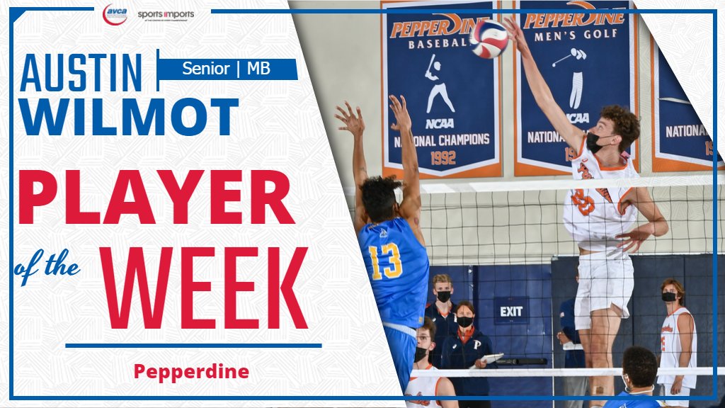 AVCA (@avcavolleyball) on Twitter photo Your <a href="/SportsImportsVB/">Sports Imports</a>/#AVCA πππ§'π¬ ππ-ππ ππ₯ππ²ππ« π¨π ππ‘π ππππ€
βοΈ Austin Wilmot
π @PeppVolleyball
π 9β£ blocks in win against UCLA
π 1β£2β£ kills in win against UCLA
π @MPSFVolleyball Defensive Player of the Week
π bit.ly/3iQqfHq Your <a href="/SportsImportsVB/">Sports Imports</a>/#AVCA πππ§'π¬ ππ-ππ ππ₯ππ²ππ« π¨π ππ‘π ππππ€
βοΈ Austin Wilmot
π @PeppVolleyball
π 9β£ blocks in win against UCLA
π 1β£2β£ kills in win against UCLA
π @MPSFVolleyball Defensive Player of the Week
π bit.ly/3iQqfHq