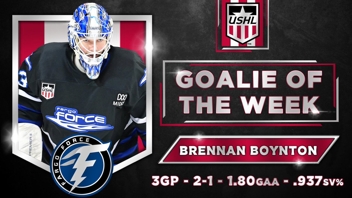 USHL Players of the Week (Week 19): 

F: Aidan Thompson (<a href="/LincolnStars/">Lincoln Stars</a> | <a href="/DU_Hockey/">Denver Hockey</a>)
D: Jack Bar (<a href="/ChicagoSteel/">Chicago Steel</a> | <a href="/HarvardMHockey/">Harvard Men's Hockey</a>)
G: Brennan Boynton (<a href="/FargoForce/">Fargo Force</a>)

#WhosNext 

ushl.com/news_article/s…