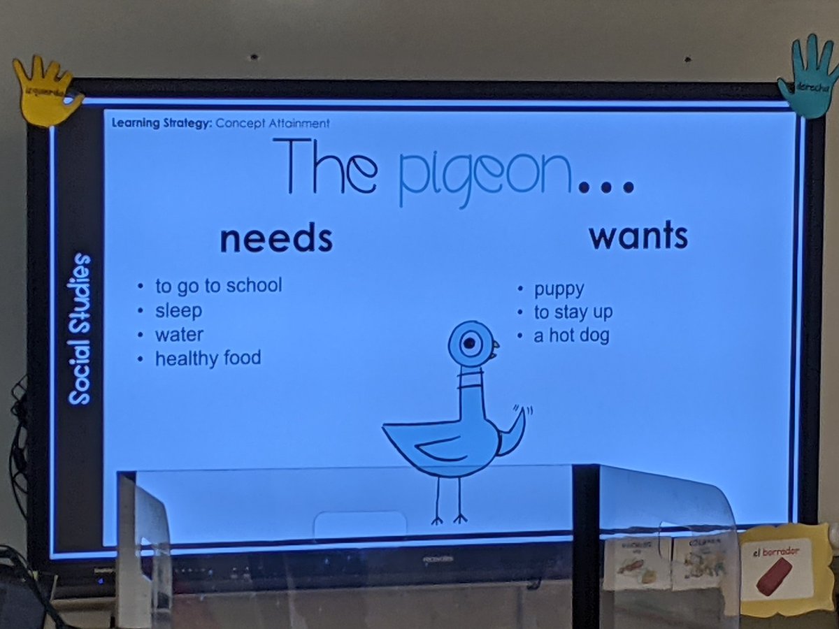 ChusLiteracy's tweet photo. So excited to use this GT strategy (concept attainment)! Read a few Pigeon π & noted his needs/wants ππΆ before we created our definition of needs/wants! We finished out the lesson w/ a directed βπ» drawing of @MoWillems Pigeon! #1stDLI #DLIrocks @jbland100 @mbpcaps @MBrandonGT https://t.co/nftTJbAmEM