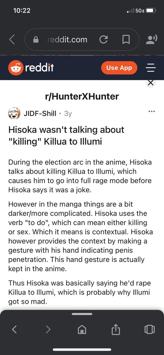 5). He asked Illumi if he could rape Killua in the manga