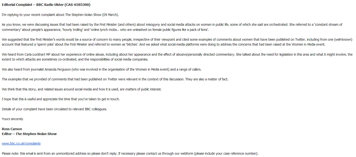 @PastorJimberoo3 @CJohnstonNI I was dissatisfied with their response to my complaint but was not offered the opportunity to progress.