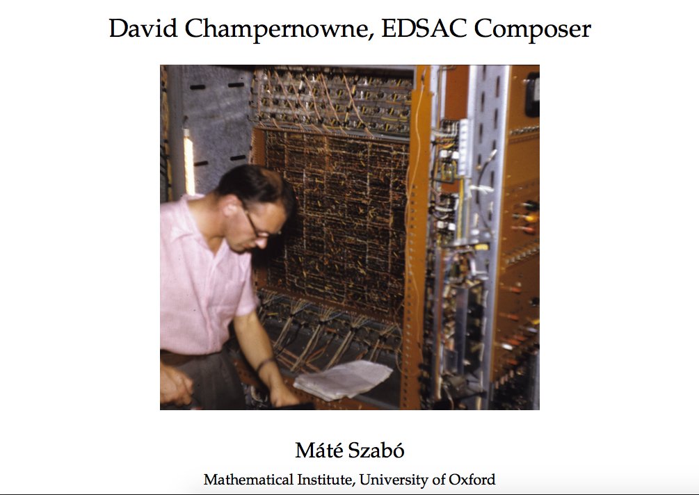 szabo__mate's tweet image. just gave a 270 seconds (!) long talk at the royal society : )
#historyofcomputing #computergeneratedmusic #edsac #davidchampernowne