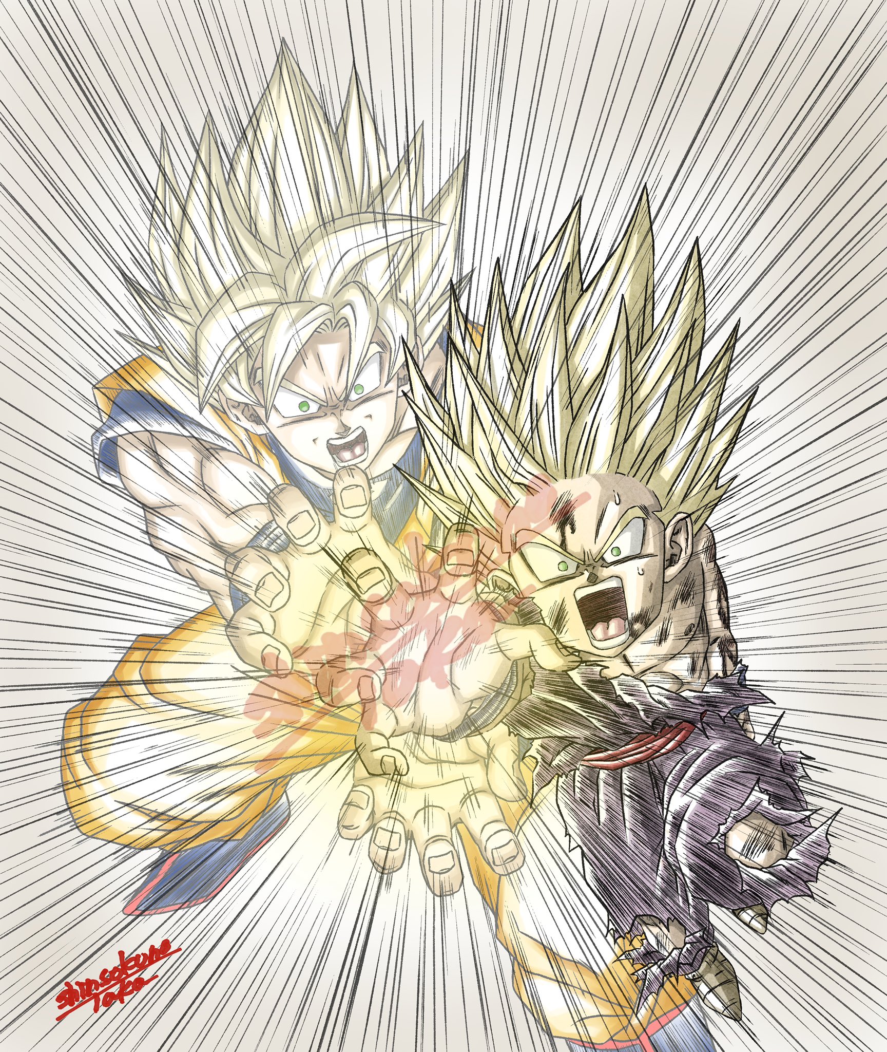 神速の鷹 親子かめはめ波 最後の押し込みのシーンを正面から ドラゴンボール ドラゴンボールイラスト 神速の鷹 親子かめはめ波 孫悟空 孫悟飯 悟空 悟飯 かめはめ波 T Co Vuyvu9dizu Twitter