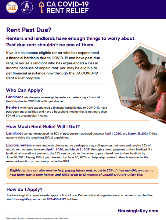 Rent relief information:
housing.ca.gov
