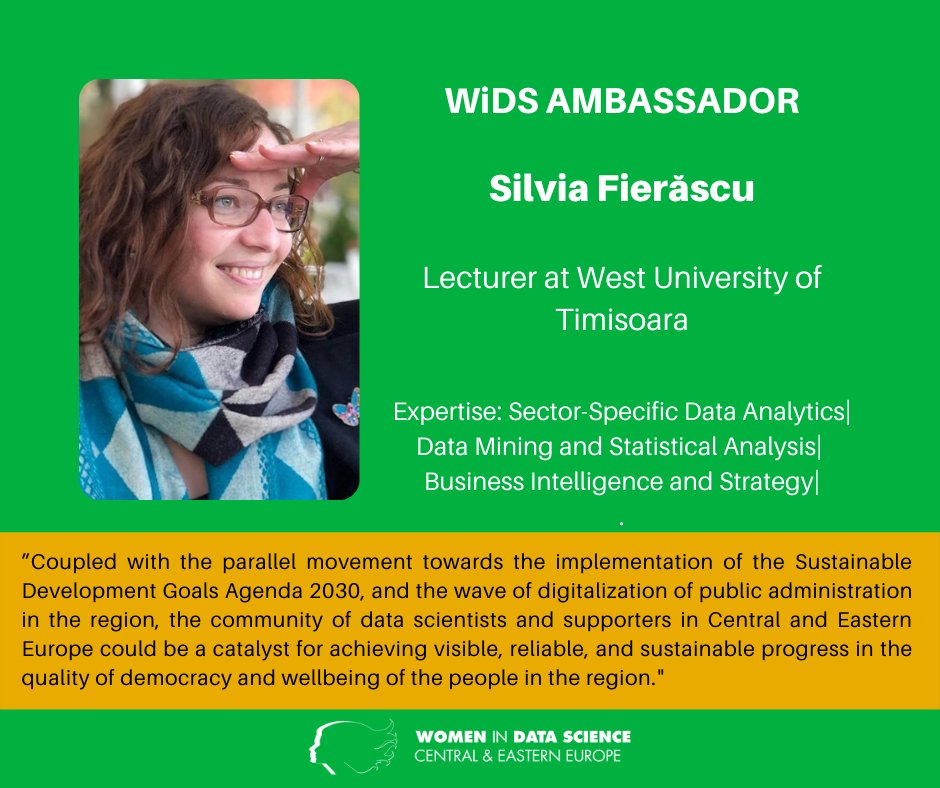 It takes an excellent team to organize such an amazing event as Women in Data Science Central and Eastern Europe Conference!🎉
Today let’s meet our #WiDS2021 Ambassador, <a href="/SilviaFierascu/">Silvia Fierascu</a>!

#datascience #romania #empoweringwomen #technology #science #cee #europe #event #conference