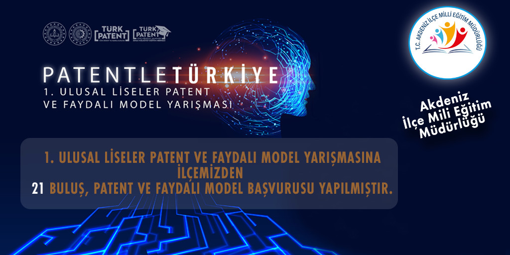 1. Ulusal Liseler Patent ve Faydalı Model Yarışması'na Müdürlüğümüze bağlı okul ve kuruluşlarımızdan 2⃣1⃣ buluş, patent ve faydalı model başvurusu yapılmıştır.
Öğretmen ve öğrencilerimize teşekkür ederiz.
<a href="/ziyaselcuk/">Ziya Selçuk</a>
<a href="/muhittinpamuk/">Muhittin Pamuk</a> 
<a href="/AdemKoca46/">Adem Koca</a>
<a href="/AdemSimsek33/">Adem ŞİMŞEK</a> 
<a href="/patentleturkiye/">Patentle Türkiye</a>