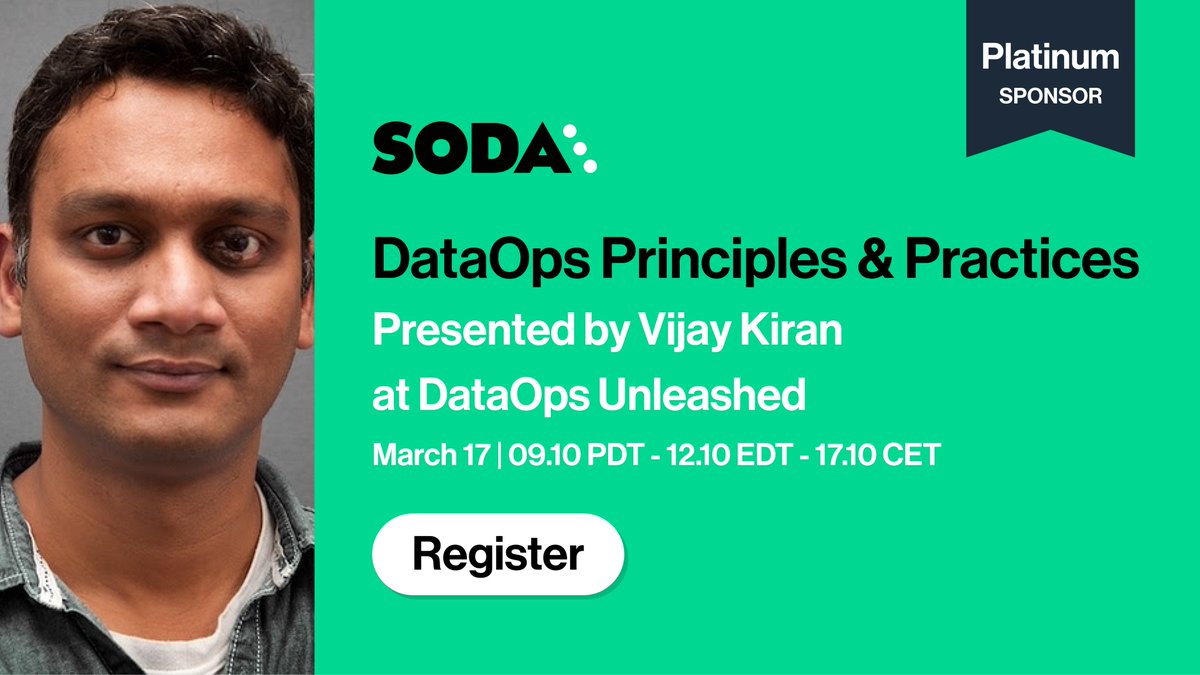 Soda is a proud sponsor at <a href="/iLoveDataOps/">Data Teams Summit</a> virtual event! Check out <a href="/vijaykiran/">@vijaykiran@mastodon.social</a> session on #dataops principles &amp; practices!
cutt.ly/5z1ICvb
#datamonitoring #data #dataquality #dataengineer #datamanagement #DataAnalytics #datareliability #dataobservability #dataproducts