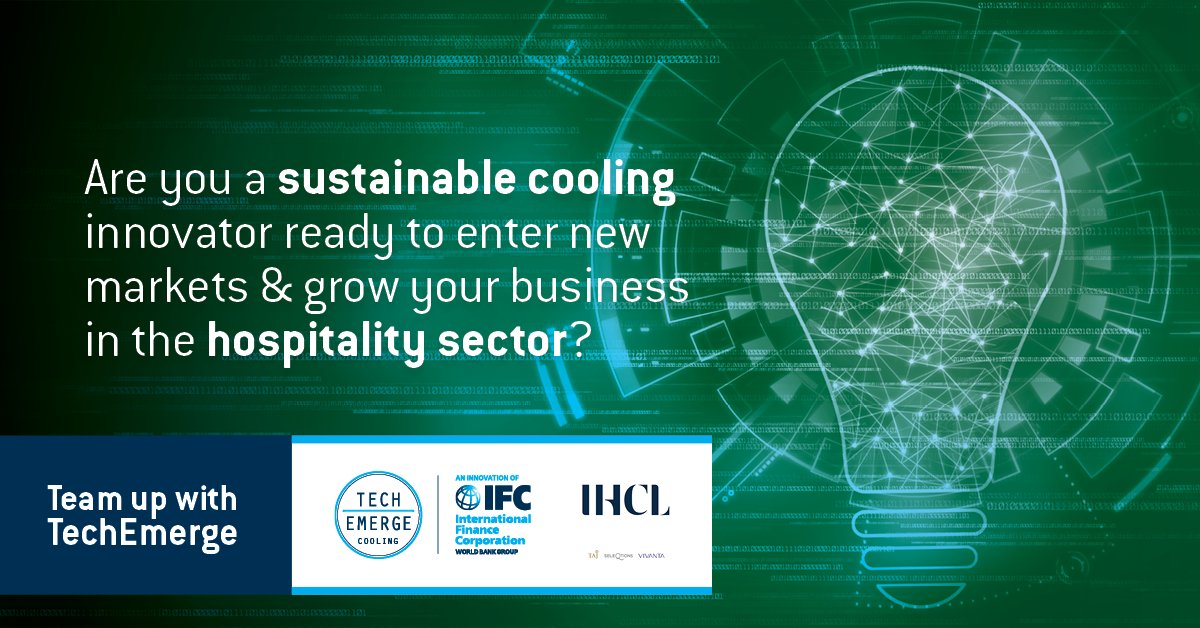 Today <a href="/IFC_org/">IFC</a> &amp; <a href="/Tajhotels/">Taj Hotels</a> launched a new #TechEmerge matchmaking initiative that helps innovators around the world pilot and scale #sustainable #cooling #technologies in the hospitality sector in #India. Read more: wrld.bg/25rm50DZjiO