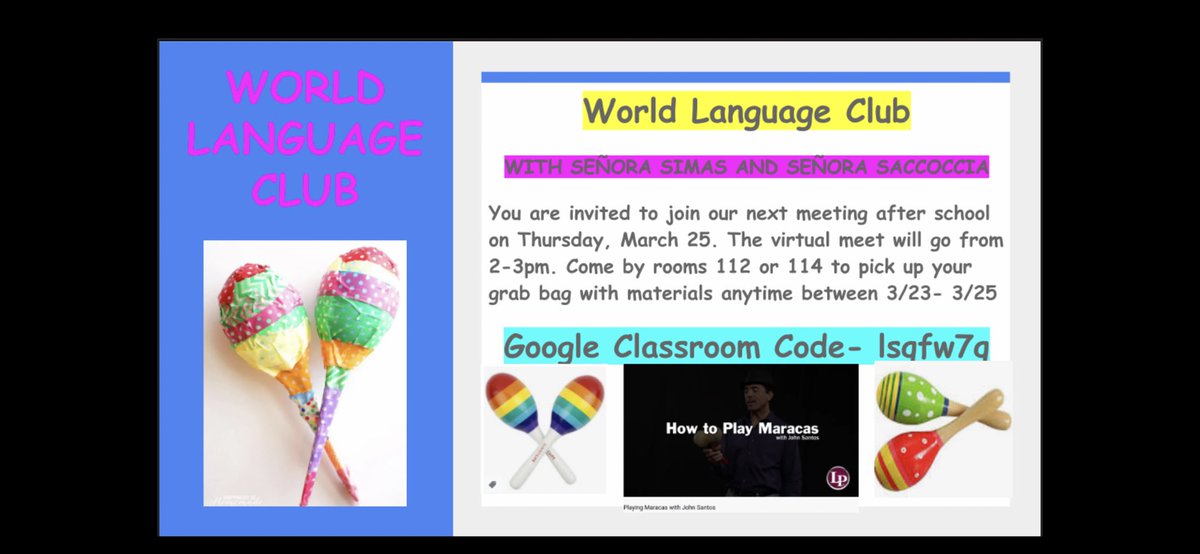 March 25th Meeting for the World Language Club.   Join us Thursday, 3/25 from 2-3 for our monthly virtual WLC meeting. <a href="/OakerWorLang/">Oaker WorLang</a> <a href="/CoventryOakers/">Coventry High School</a> <a href="/WLC63920297/">WLC@CHS</a>