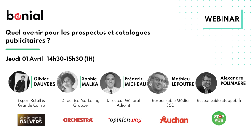 Bonial_FR's tweet photo. 🎙 Webinar] Quel avenir pour les prospectus et catalogues publicitaires ?
🗓  1er Avril à 14h30 (1H)

- Présentation des résultats de l'étude.
- 30min de table ronde avec les intervenants
- FAQ avec les participants du webinar

 Inscriptions gratuites, places limitées.👇