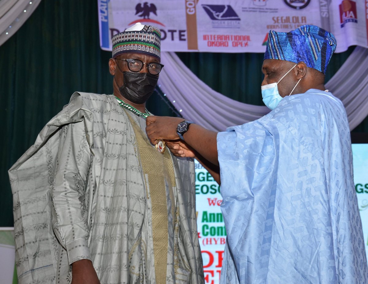 nnpclimited's tweet photo. PHOTO NEWS:

Images from the 56th Annual International Conference of the Nigerian Mining &amp; Geosciences Society (NMGS) where the GMD @NNPCgroup Mallam @MKKyari was conferred with the Fellowship of the Society, at the University of Ibadan, earlier today.

#KyariBagsNMGSFellowship https://t.co/SJkI9JWMDL