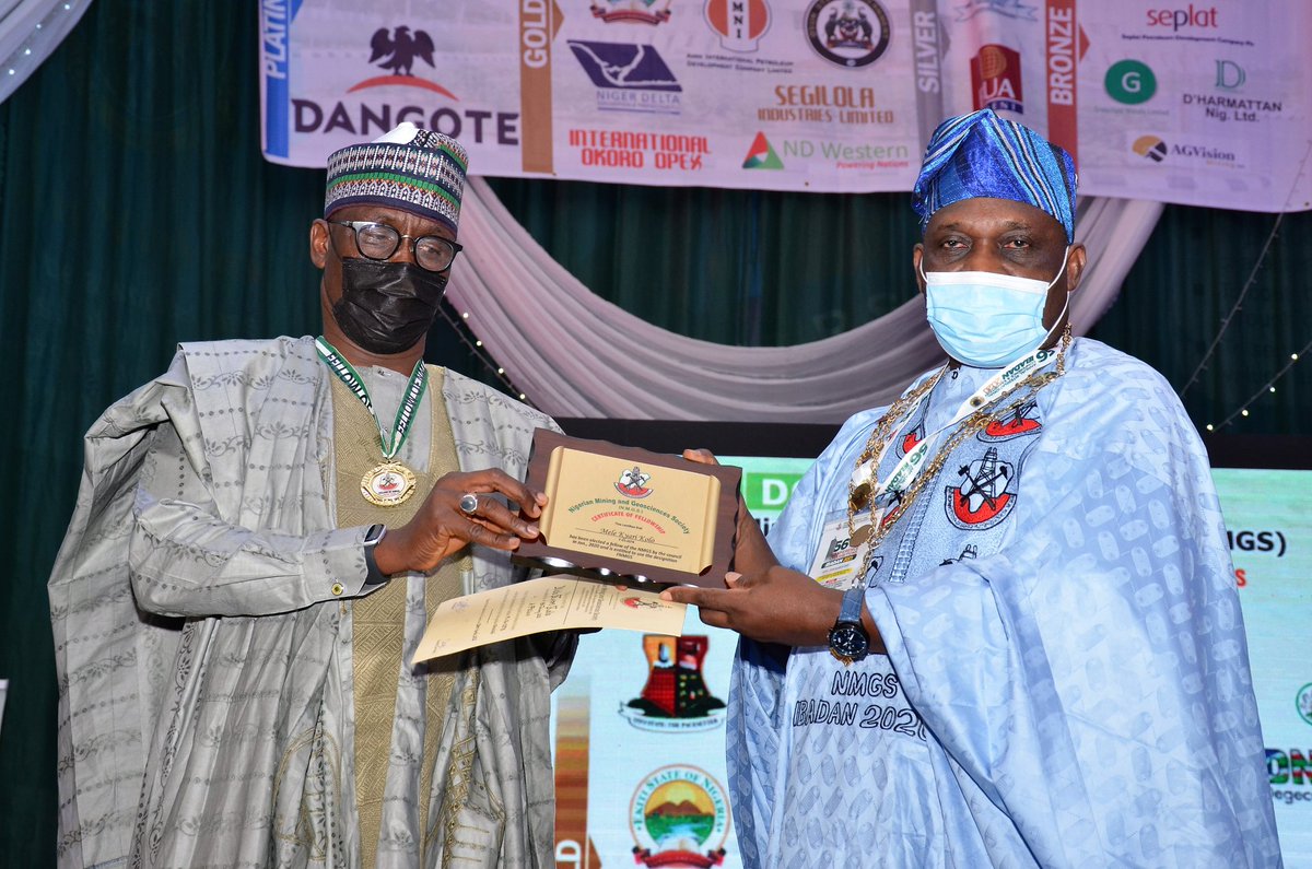 nnpclimited's tweet photo. PHOTO NEWS:

Images from the 56th Annual International Conference of the Nigerian Mining &amp; Geosciences Society (NMGS) where the GMD @NNPCgroup Mallam @MKKyari was conferred with the Fellowship of the Society, at the University of Ibadan, earlier today.

#KyariBagsNMGSFellowship https://t.co/SJkI9JWMDL