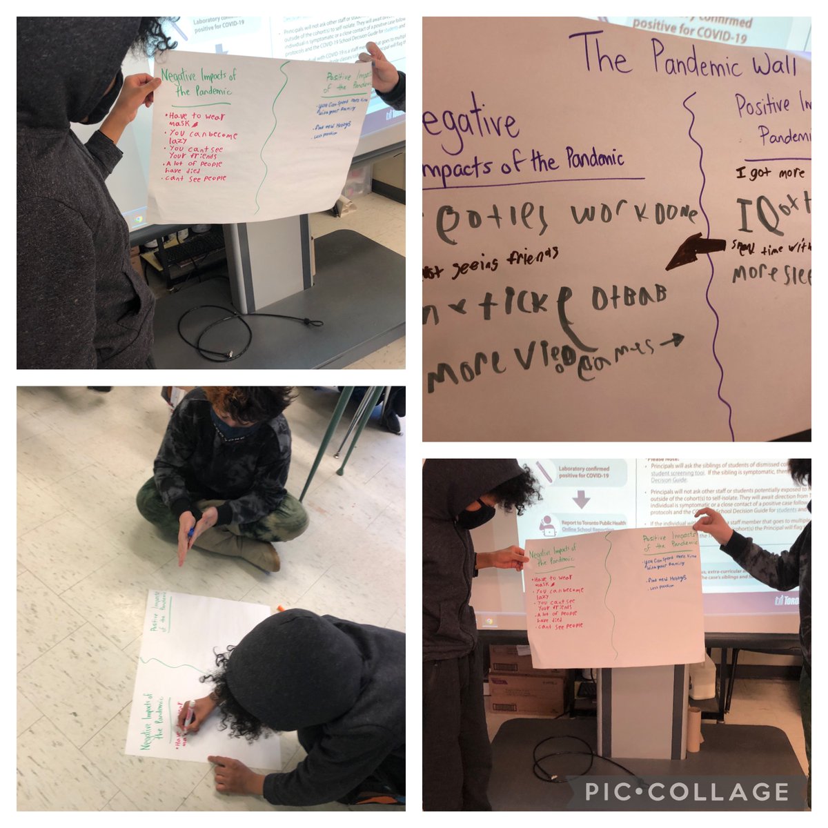 yelly100's tweet photo. Students working together to discuss the negative and positive impacts of the “pandemic wall” on their own lives. @ECPPtdsb https://t.co/4dk3v5po2W