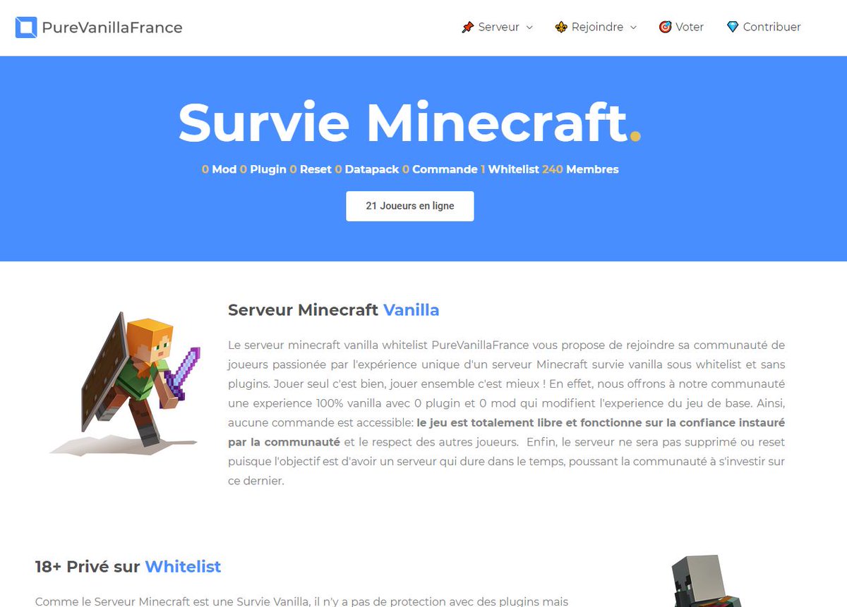 Serveur Minecraft Survie Pure Vanilla France (@PureVanillaFR) / X