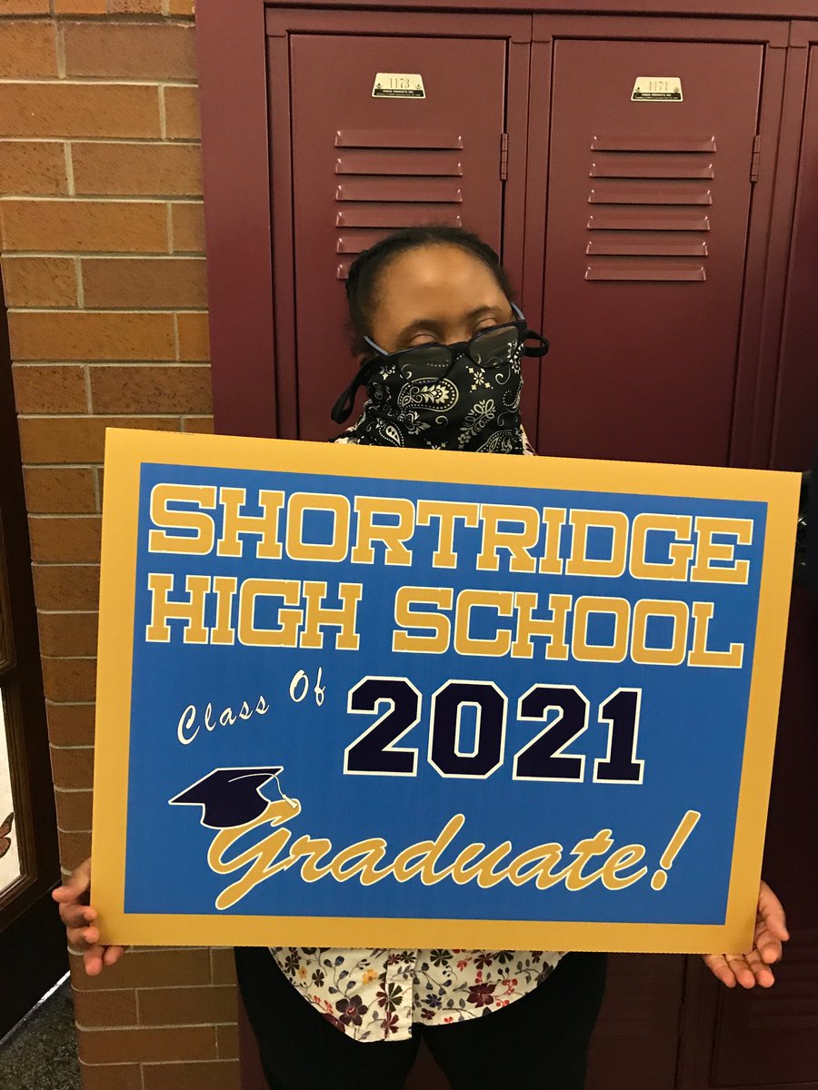 Shortridge's tweet image. Mr Pactor and Mr Thomas and Joel, Helen, Michael, and Alexis are ready to hand out these #graduation yard signs! #FinishStrong