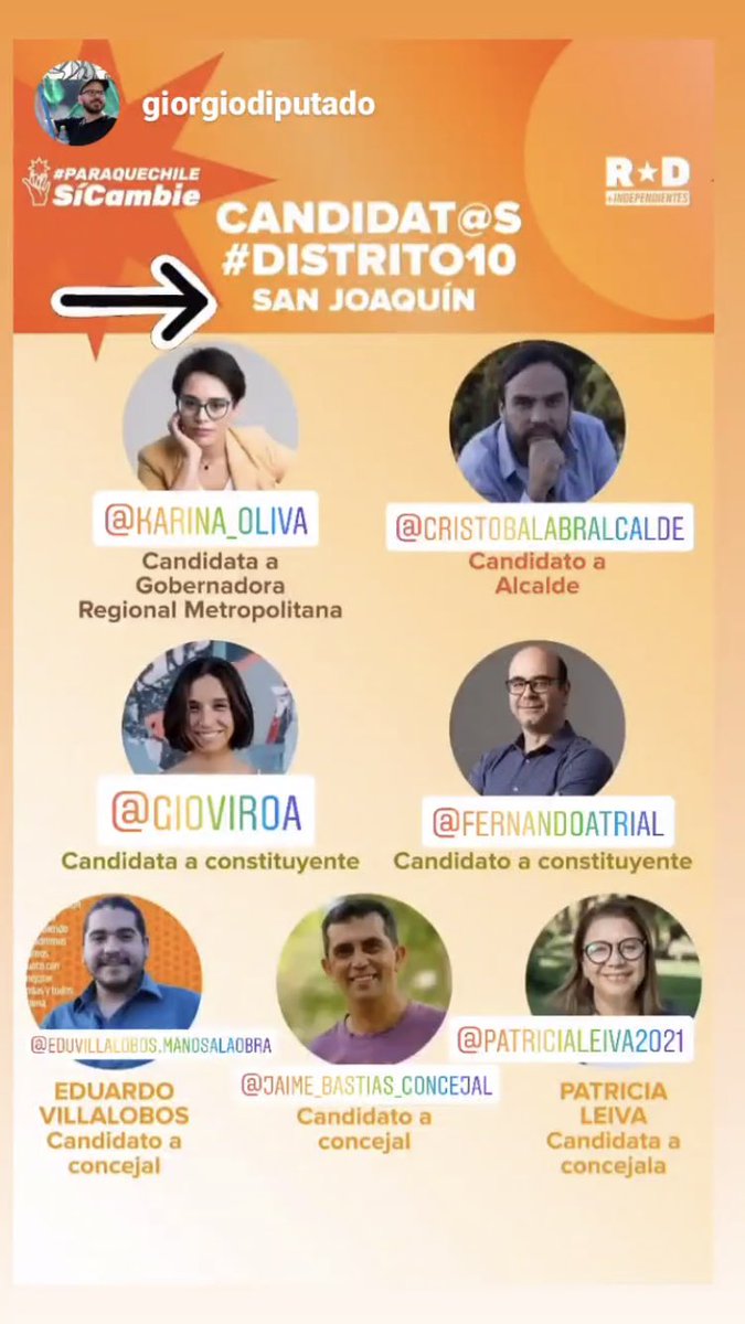 Edusanjoaquin's tweet photo. @GiorgioJackson en el #Distrito10 vamos con todo @giovannaroa a la constituyente #CristobalLabra Alcalde de #SanJoaquin y yo Eduardo Villalobos concejal #paraquechilesicambie https://t.co/KrcfnzY1mc