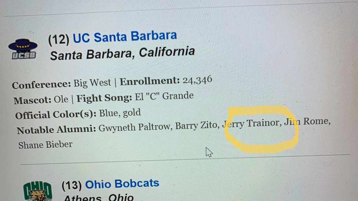 SeanTheTeach's tweet image. Reading an article on ESPN about random facts on each March Madness team and holy crap my celebrity doppelgänger @jerrytrainor made the cut as a notable alum for @ucsantabarbara !