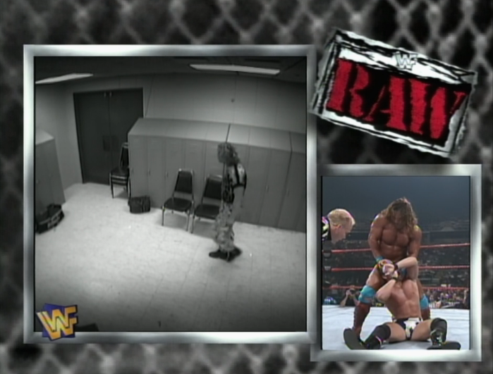 PaulDMatthews78's tweet photo. Goldust put a camera in Pillman's locker room? Is this the early version of Gtv? #RAW97 https://t.co/847OAgq3eZ