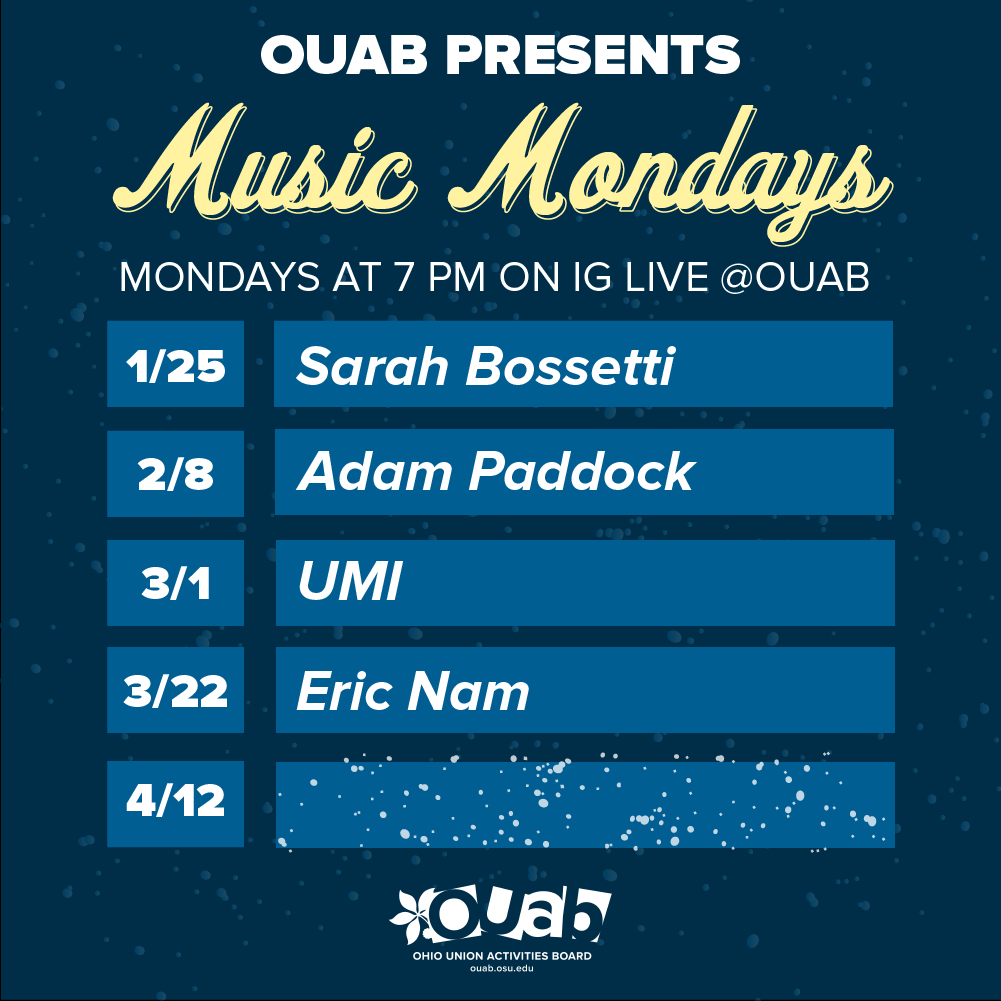 OUAB's tweet photo. JUST RELEASED: Eric Nam is taking over Music Monday! OUAB is so excited to be bringing KPOP for the first time! Join us live on Monday 3/22 at 7pm on the @OUAB IG Live for the event! Want to meet Eric Nam after the performance? Check out our Instagram for details! https://t.co/DwQhDYePsW